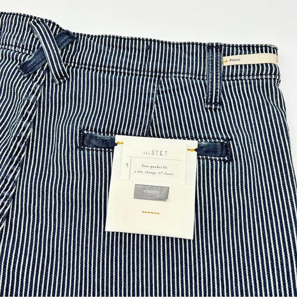 Pilcro and the Letterpress Blue Striped Patchwork Jean Shorts Sz 29 NWT - Picture 2 of 10